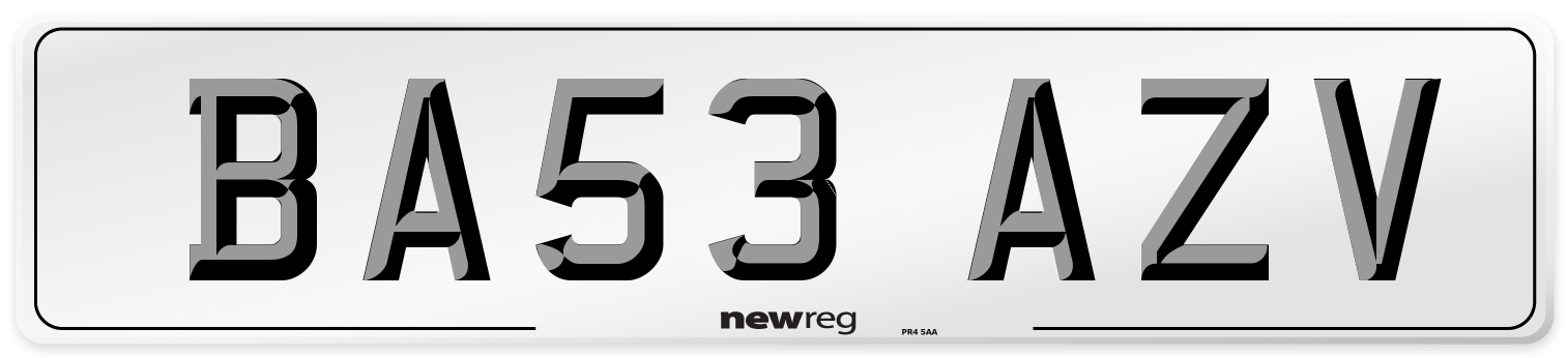 BA53 AZV Number Plate from New Reg